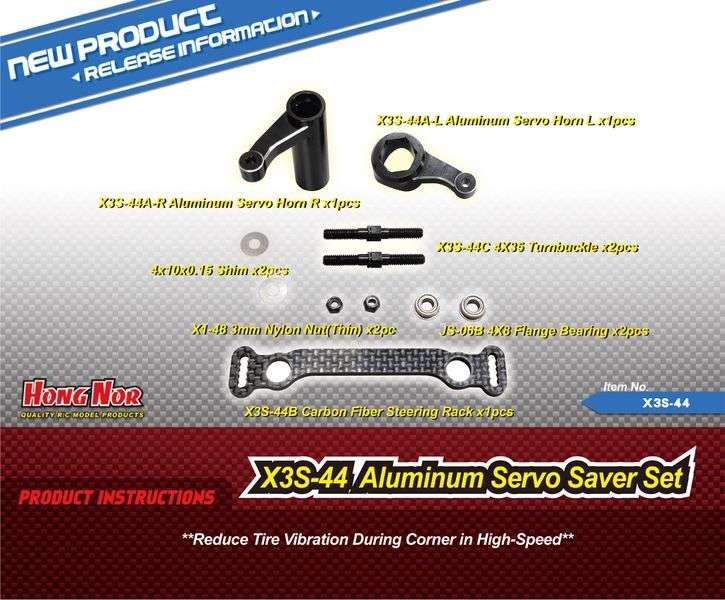 X3S-44 ( NEW ) Aluminum Servo Saver Set + Carbon Fiber Steering Rack